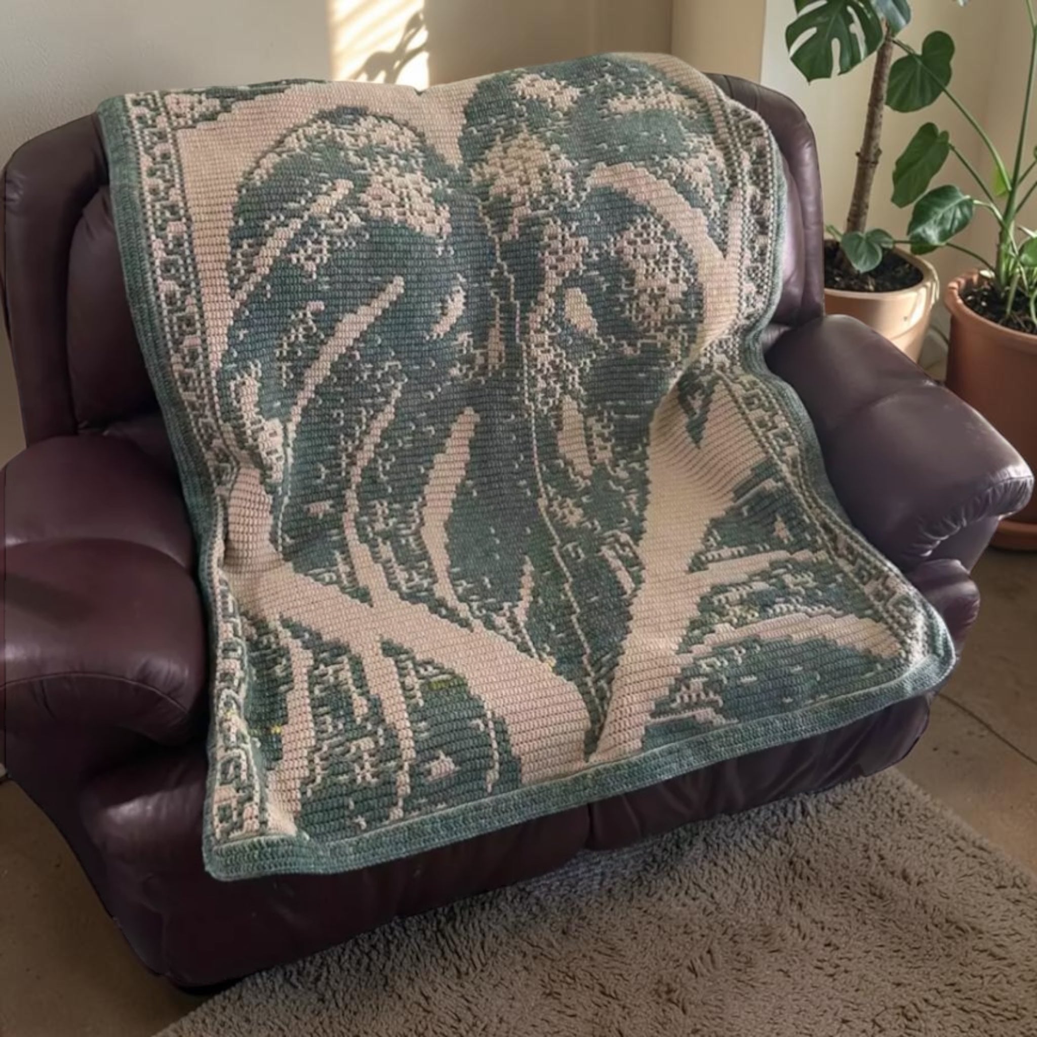 Handmade Monstera Throw