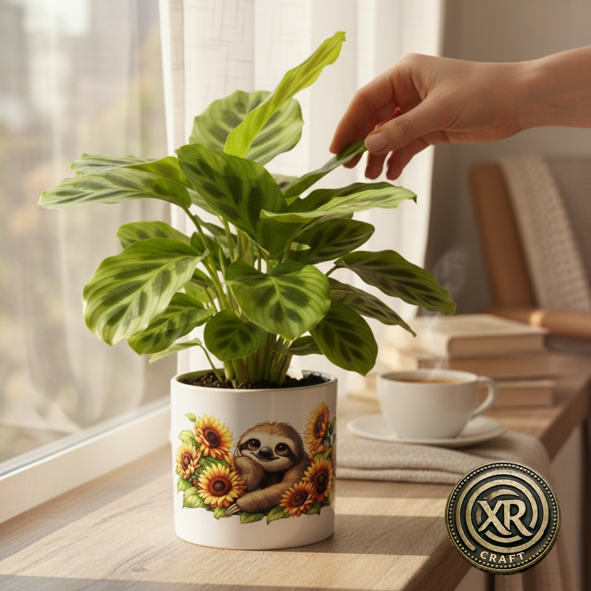 Sunflower Sloth Ceramic Cache Pot