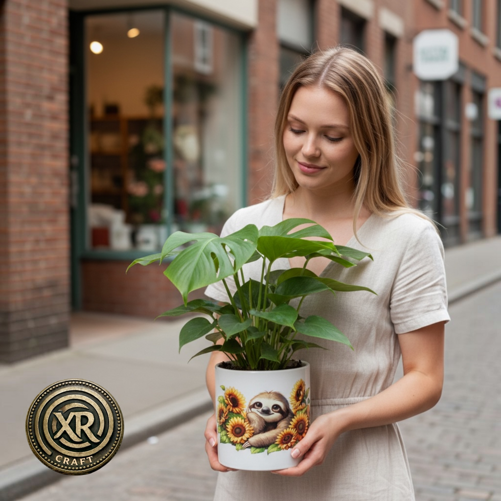 Sunflower Sloth Ceramic Cache Pot